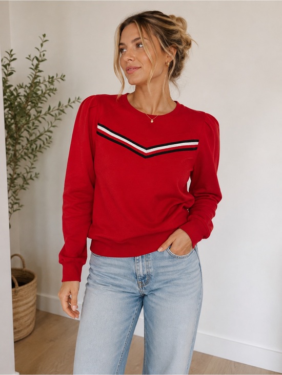 Tommy Hilfiger Sweaters - Tommy Hilfiger Red Retro Chevron Sweatshirt Size Small
